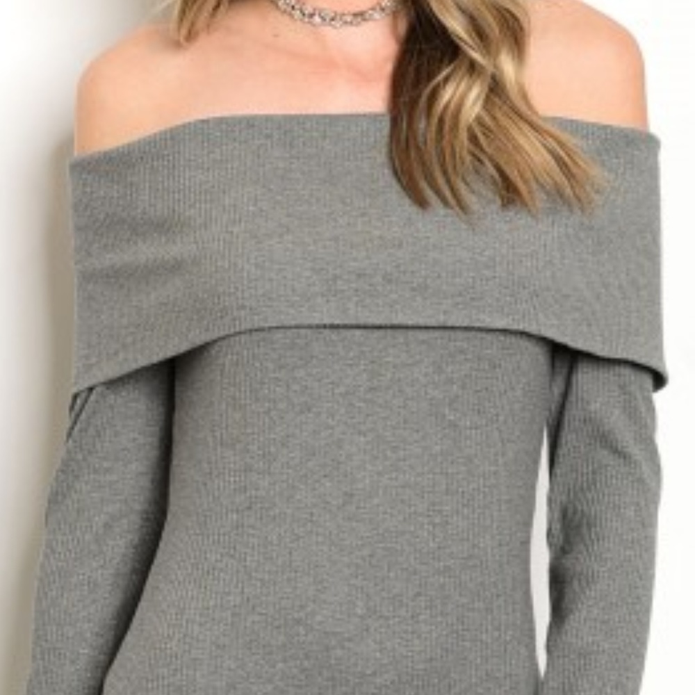 LAST3️⃣//GRAY RIBBED OFF SHOULDER MIDI DRESS - Picture 5 of 9